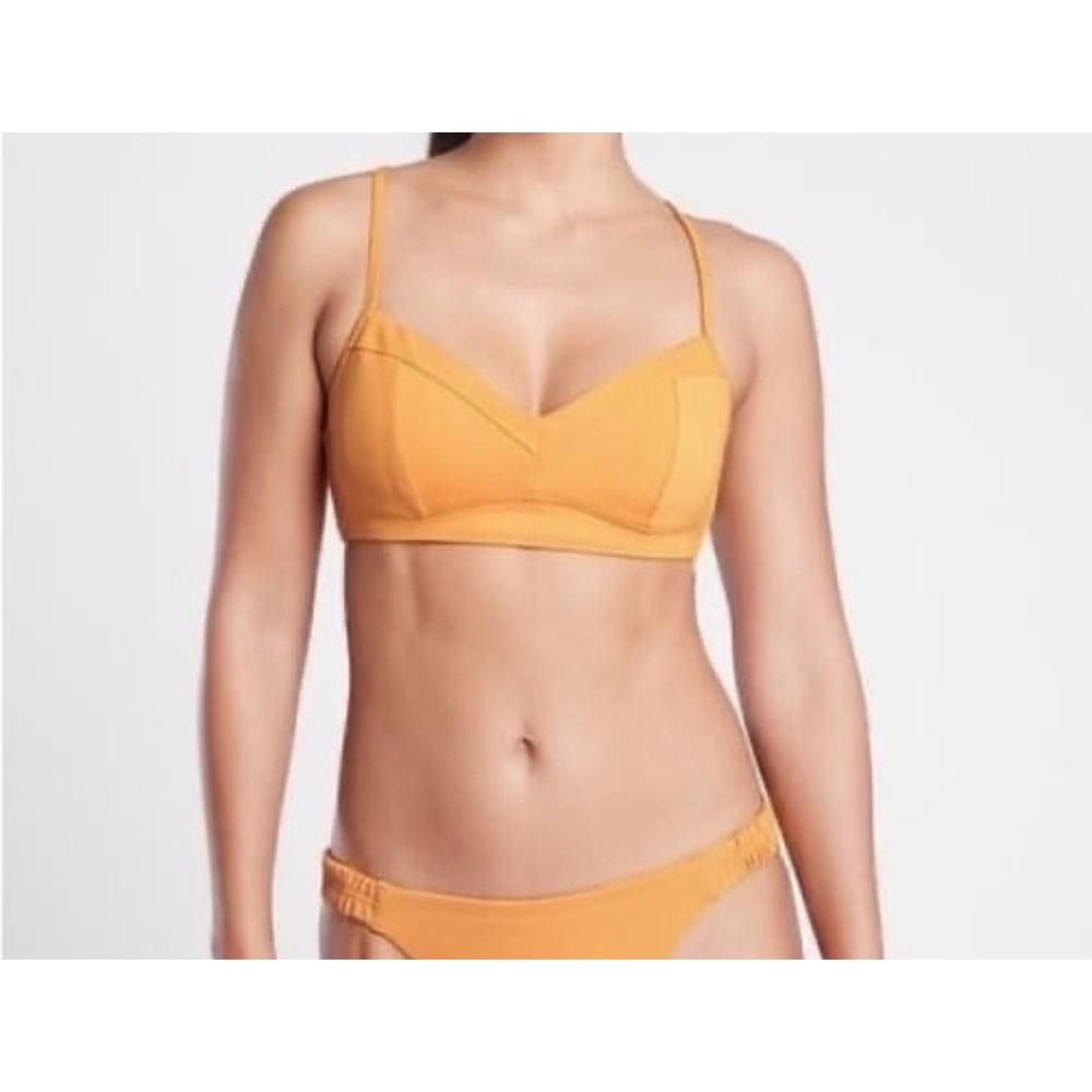 Athleta Mustard Yellow Sculpted Bikini Top Smocked Back Adjustable Straps Sz XS